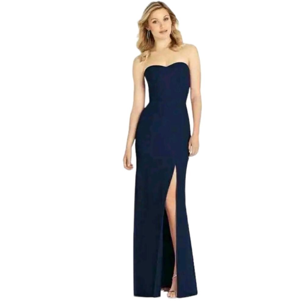 NWT After Six Blue Bridesmaid dress Maxi sweetheart strapless front slit sz 12